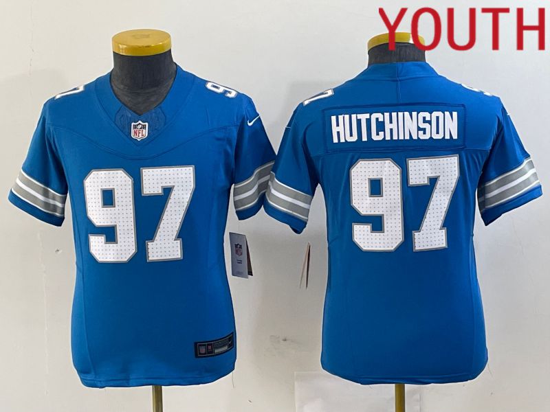 Youth Detroit Lions #97 Hutchinson Blue Three generations 2024 Nike Vapor F.U.S.E. Limited NFL Jersey->->Youth Jersey